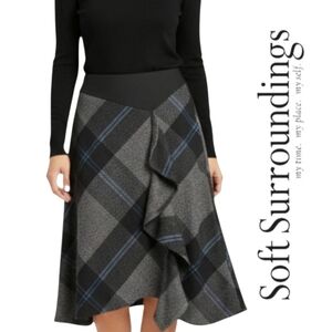 SOFT SURROUNDINGS Wool Blend Plaid Skirt Side Zip Petite Medium